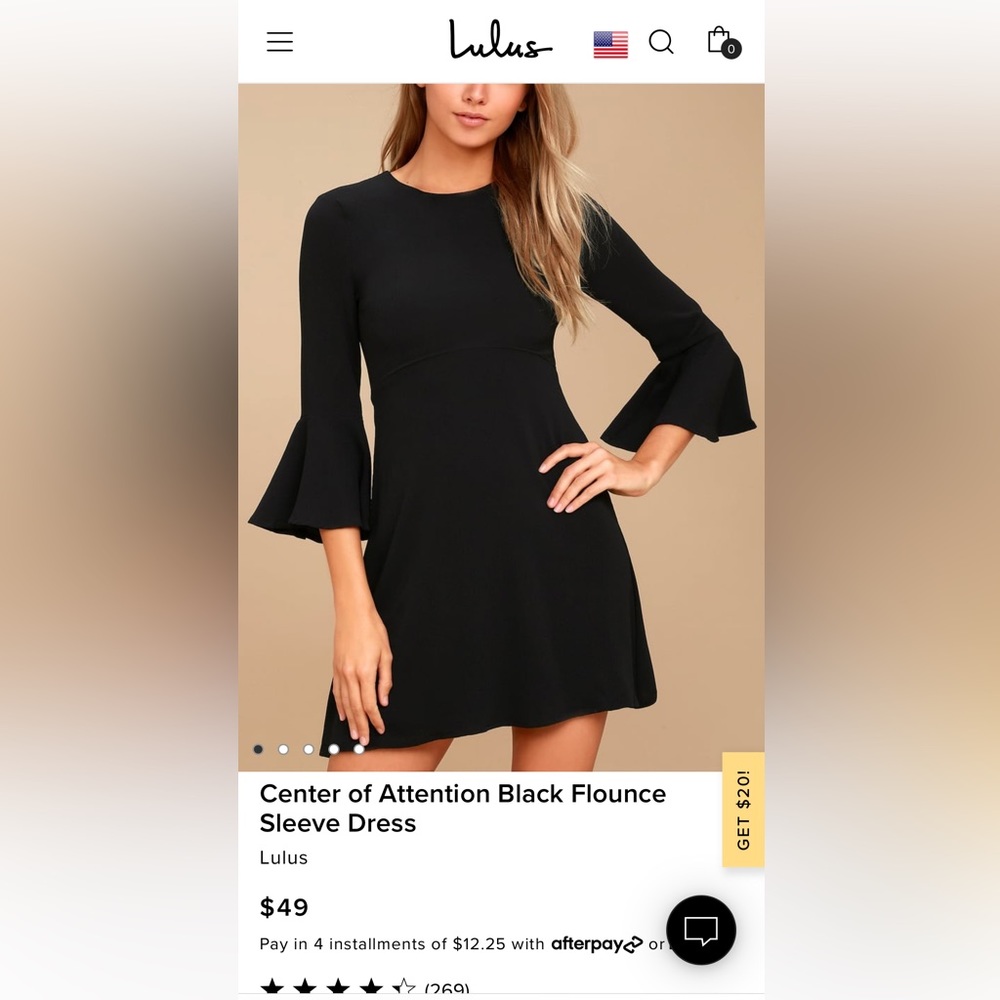 Lulus Center of Attention Black Flounce
Sleeve Dress Black size M (NWT)